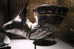 Photo of Sassanid Empire's Coins,Mosaics,Silver relief,Jewelry and seals,Pottery and stucco sculpture&Textiles. The Exhibition entitled Les Perses Sassanides, Fastes d'un Empire Oublié exhibits at the Cernuschi, Museum Paris.More than 200 items are presented at the exhibition and borrowed from the most prestigious international collections from museums in the United States, Europe and Iran testify of the diversity of this sumptuous art and of its various influences combining ancient Greek and authentic Persian traditions.The Kings court was equally sumptuous with grand parties given for princes and nobles of allied kingdoms. This ostentatious splendor encourages more "minor" arts. Silver dishes encrusted by gold coins featuring the King, Cups and Amphora's decorated by symbols related to Mazdean religion ( Pre-Islamic monotheistic religion) or shows dancers, musicians and jesters. Fine Crockery, rich silk, ceremonial jewel encrusted swords and gold or silver coins are displayed at the exhibition.