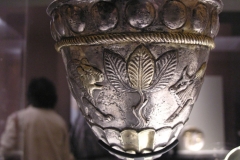 Photo of Sassanid Empire's Coins,Mosaics,Silver relief,Jewelry and seals,Pottery and stucco sculpture&Textiles. The Exhibition entitled Les Perses Sassanides, Fastes d'un Empire Oublié exhibits at the Cernuschi, Museum Paris.More than 200 items are presented at the exhibition and borrowed from the most prestigious international collections from museums in the United States, Europe and Iran testify of the diversity of this sumptuous art and of its various influences combining ancient Greek and authentic Persian traditions.The Kings court was equally sumptuous with grand parties given for princes and nobles of allied kingdoms. This ostentatious splendor encourages more "minor" arts. Silver dishes encrusted by gold coins featuring the King, Cups and Amphora's decorated by symbols related to Mazdean religion ( Pre-Islamic monotheistic religion) or shows dancers, musicians and jesters. Fine Crockery, rich silk, ceremonial jewel encrusted swords and gold or silver coins are displayed at the exhibition.
